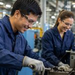 Ausländische Arbeitskräfte arbeiten in guter Stimmung